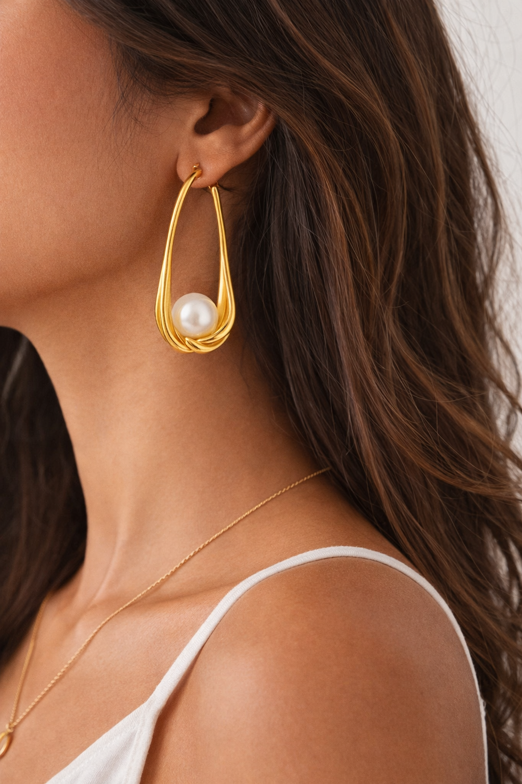 Gold Plated Earrings with Pearl