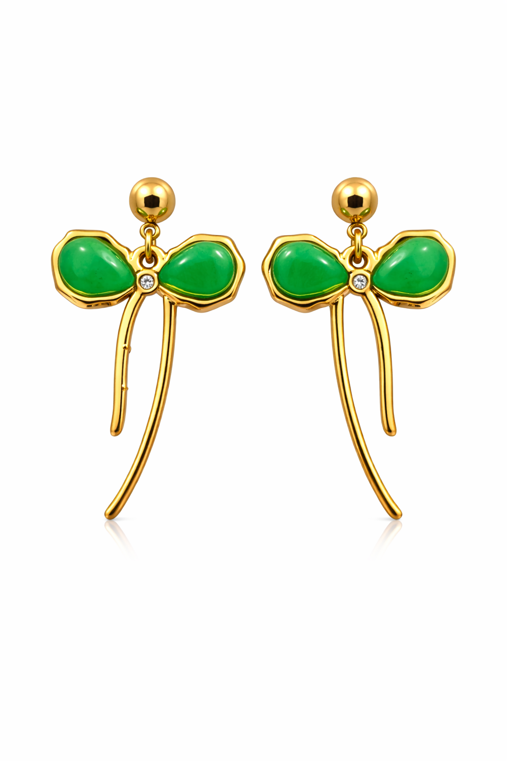 Bow Shaped Green Stone Dangle Earrings