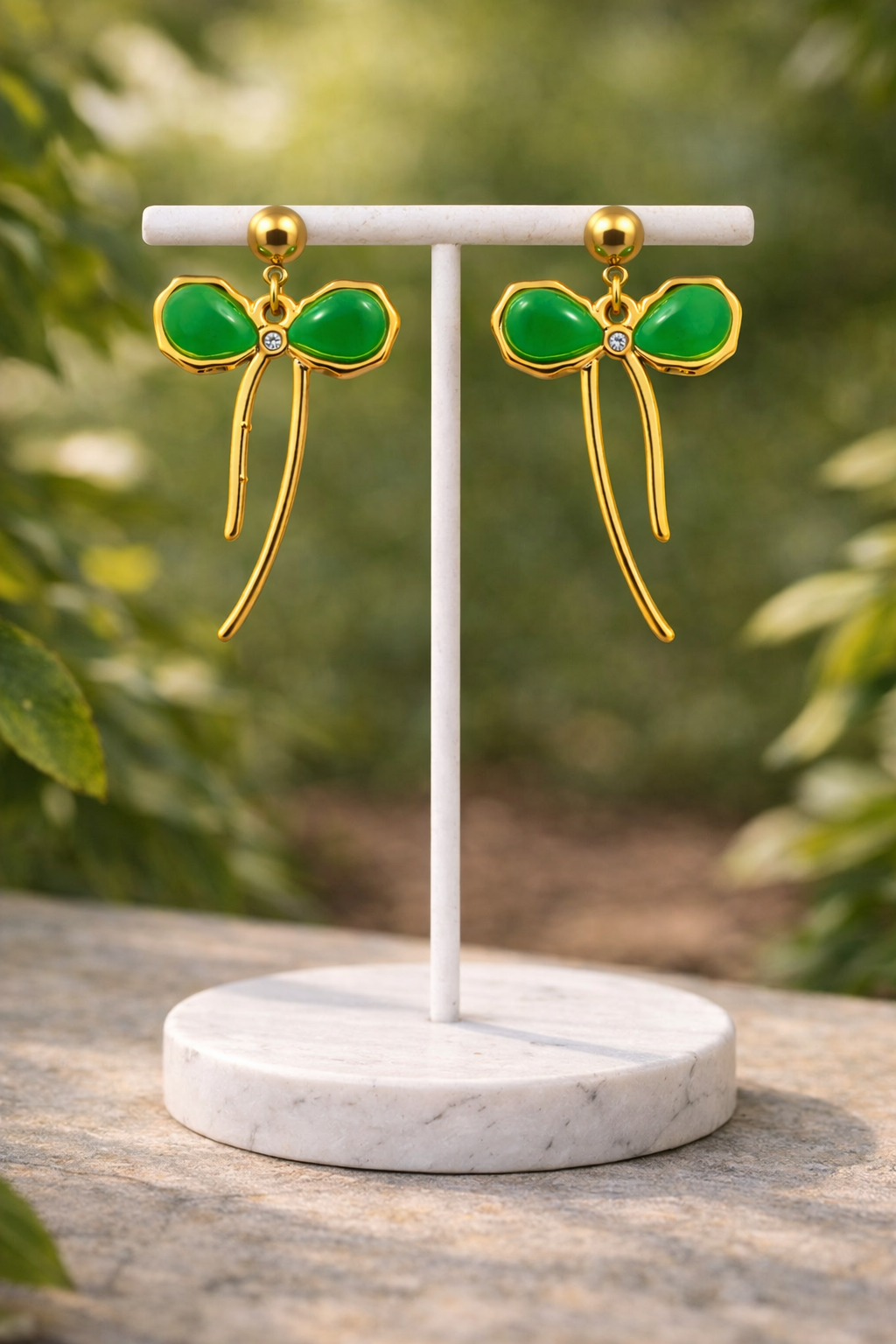 Bow Shaped Green Stone Dangle |3| Mehrooh