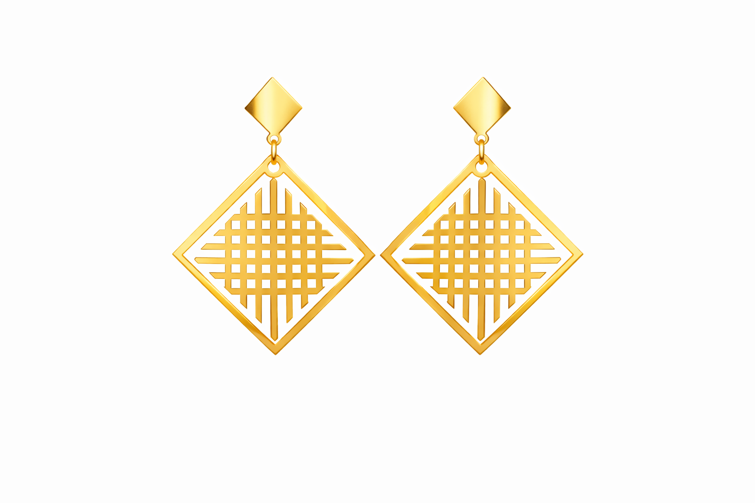 Golden Rhombus Dangle Earrings With Checkers |4| Mehrooh