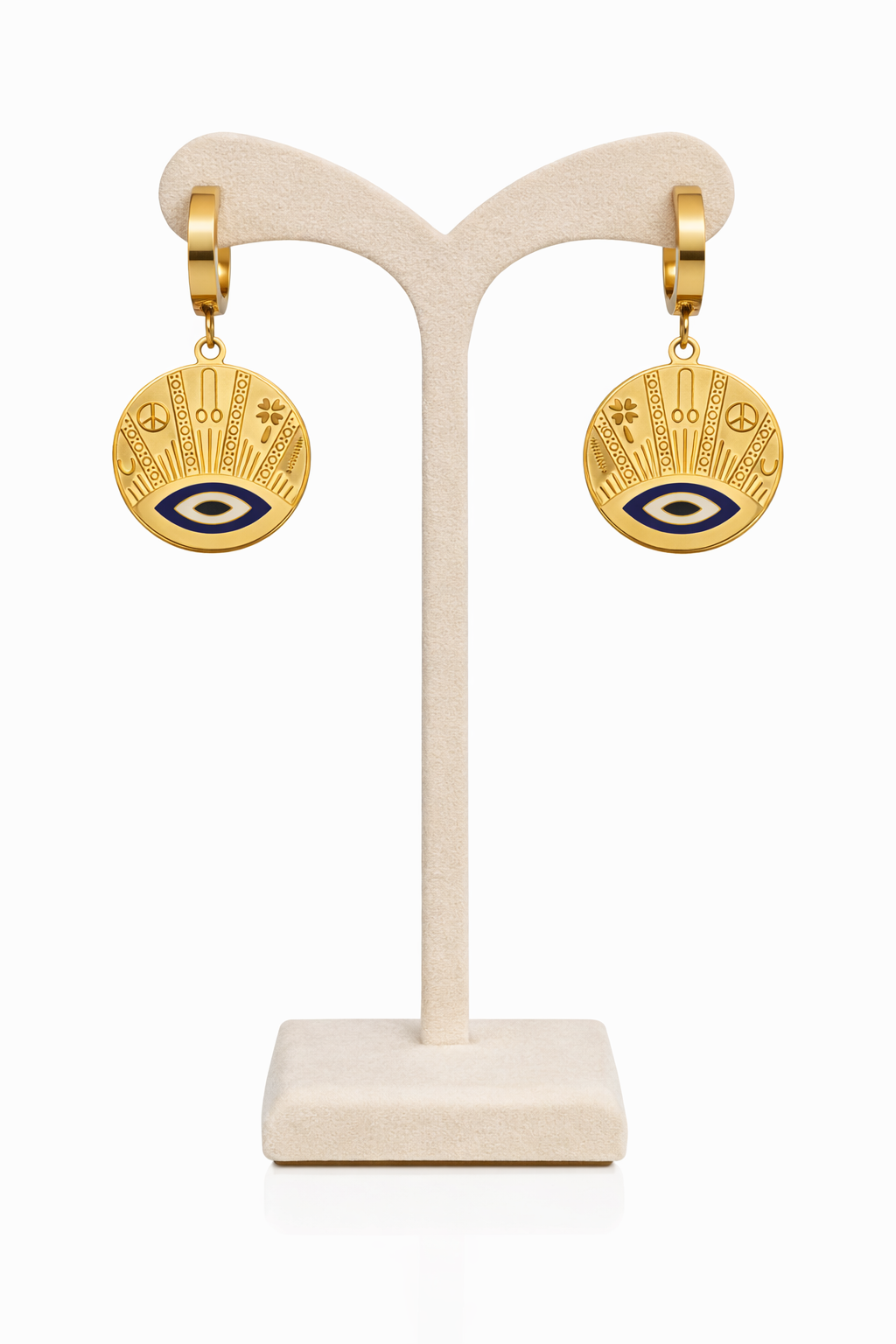 Evil Eye Gold Medallion Earrings |3| Mehrooh