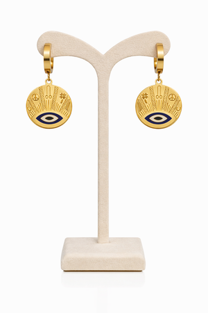 Evil Eye Gold Medallion Earrings |3| Mehrooh