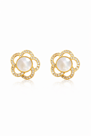 Golden Blossom Pearl Stud Earrings |2| Mehrooh