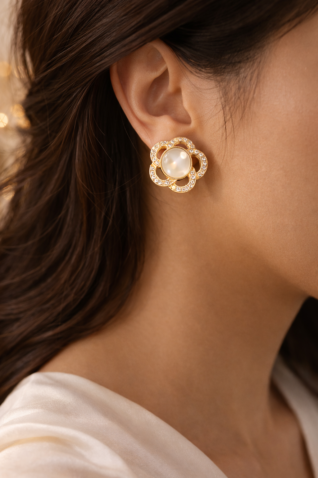 Golden Blossom Pearl Stud Earrings |3| Mehrooh
