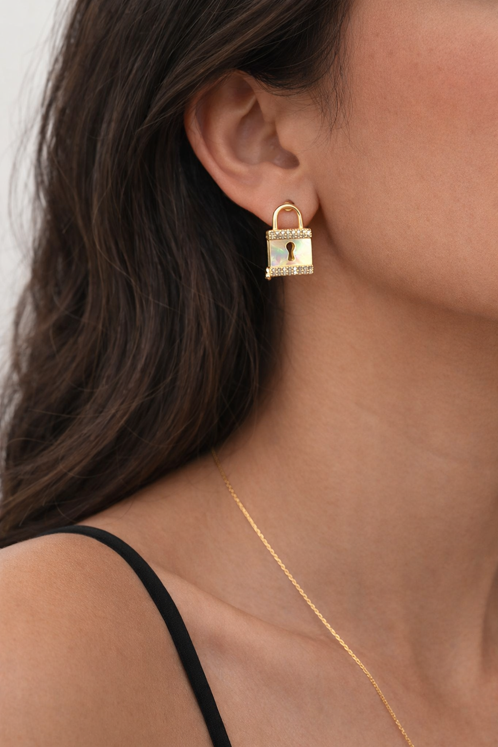 Golden Lock Mother Of Pearl Stud Earrings |3| Mehrooh
