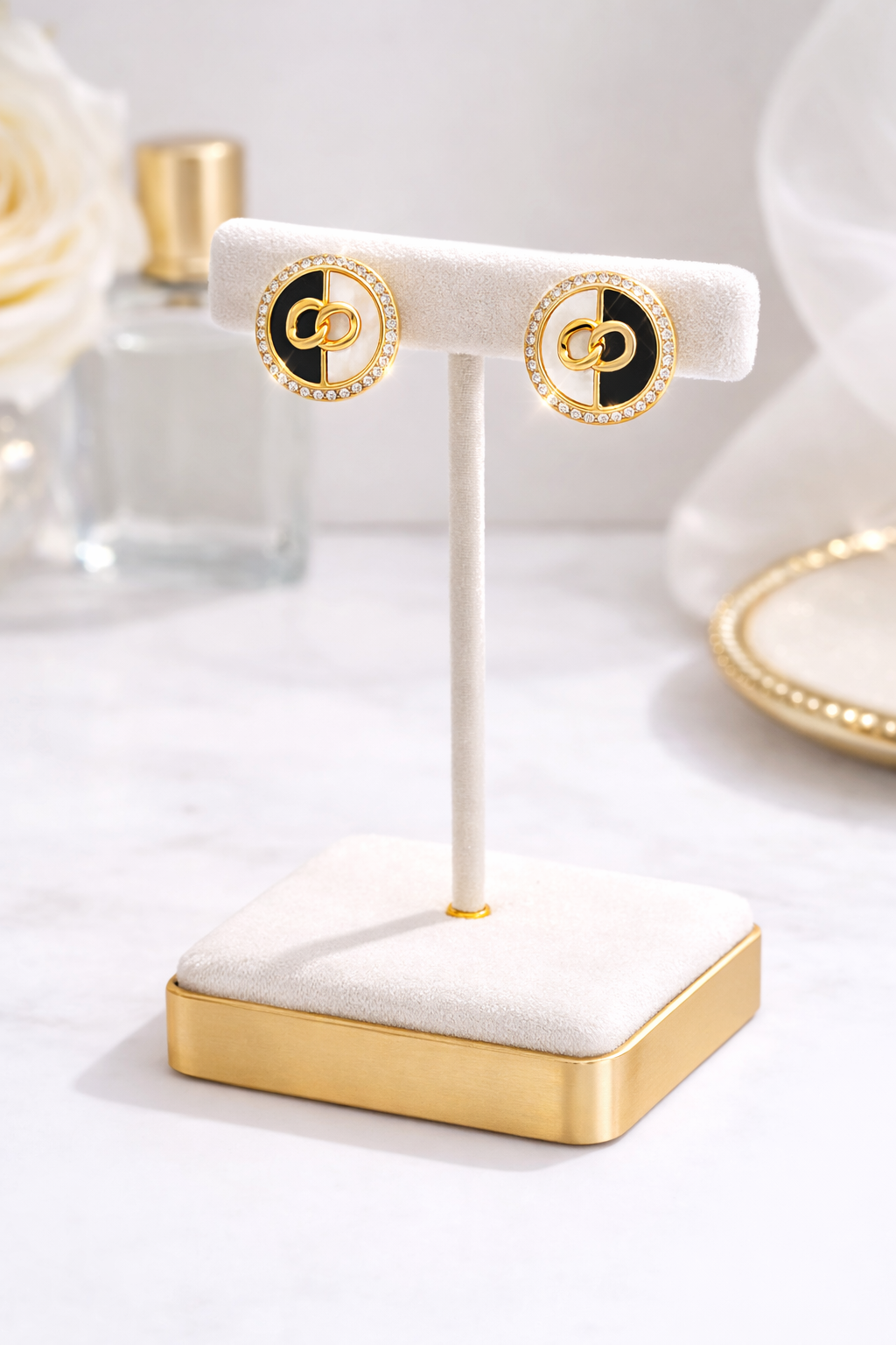 Black White Crystal Knot Stud Earrings |3| Mehrooh
