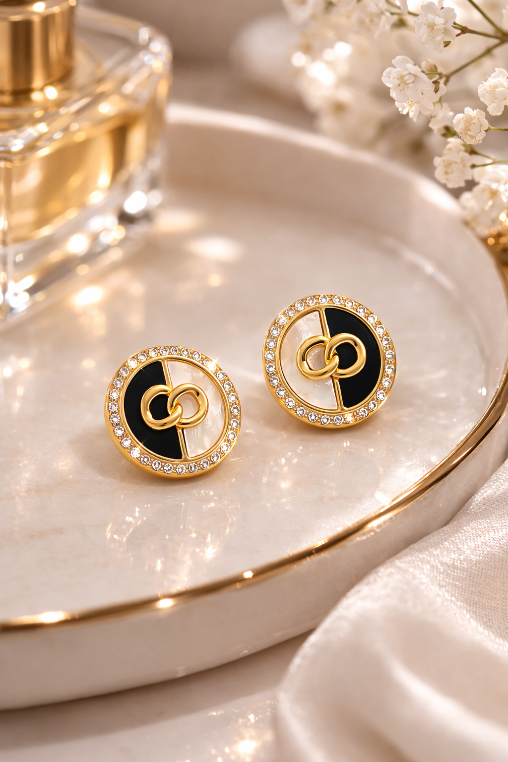 Black White Crystal Knot Stud Earrings |1| Mehrooh