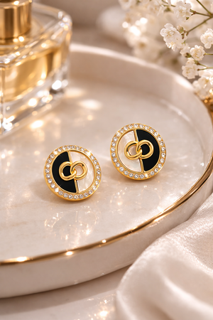 Black White Crystal Knot Stud Earrings |1| Mehrooh