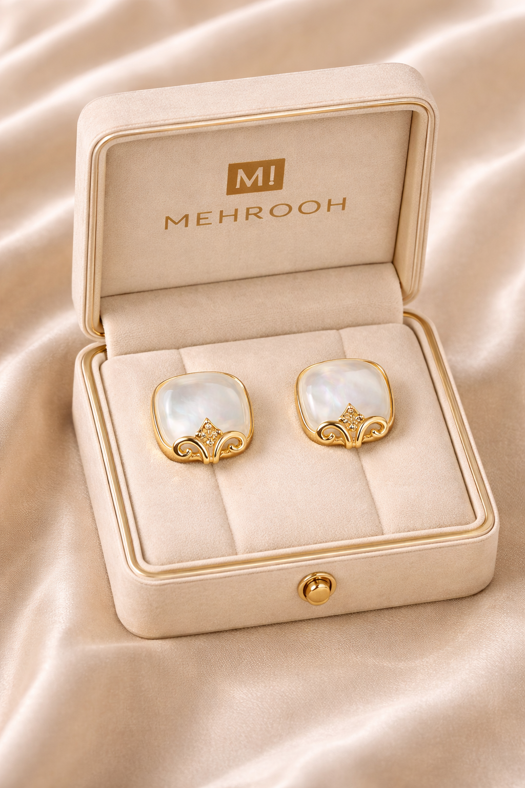 Gold Fleur Pearl Stud Earrings