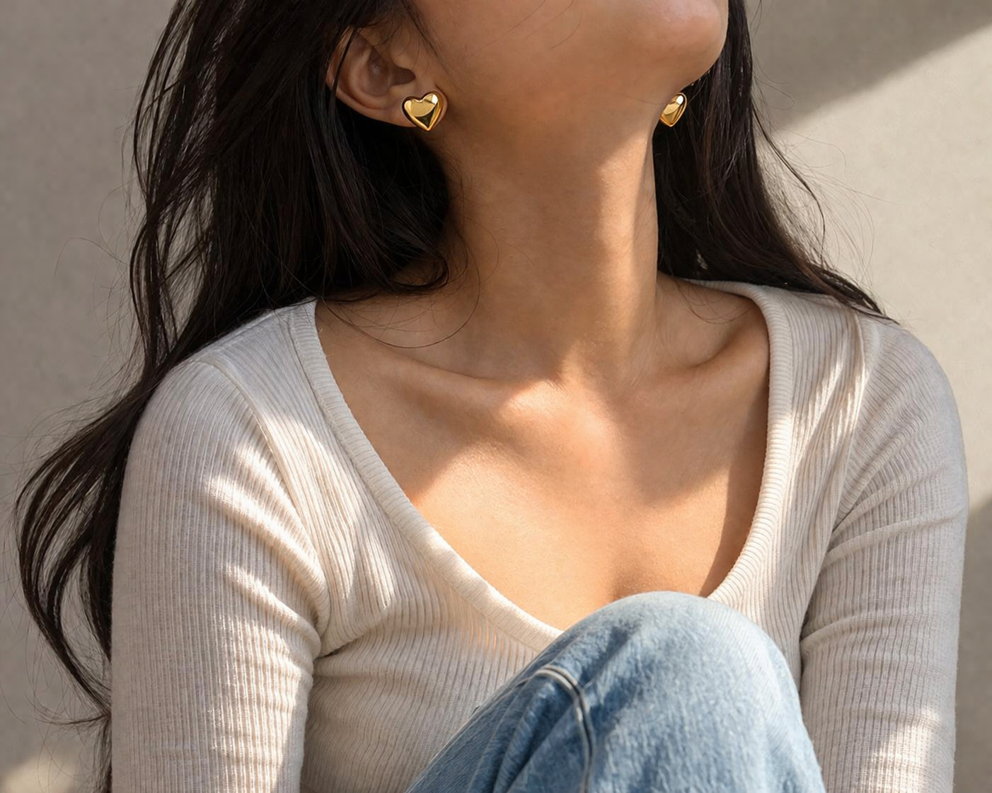 Gold Heart Stud Earrings