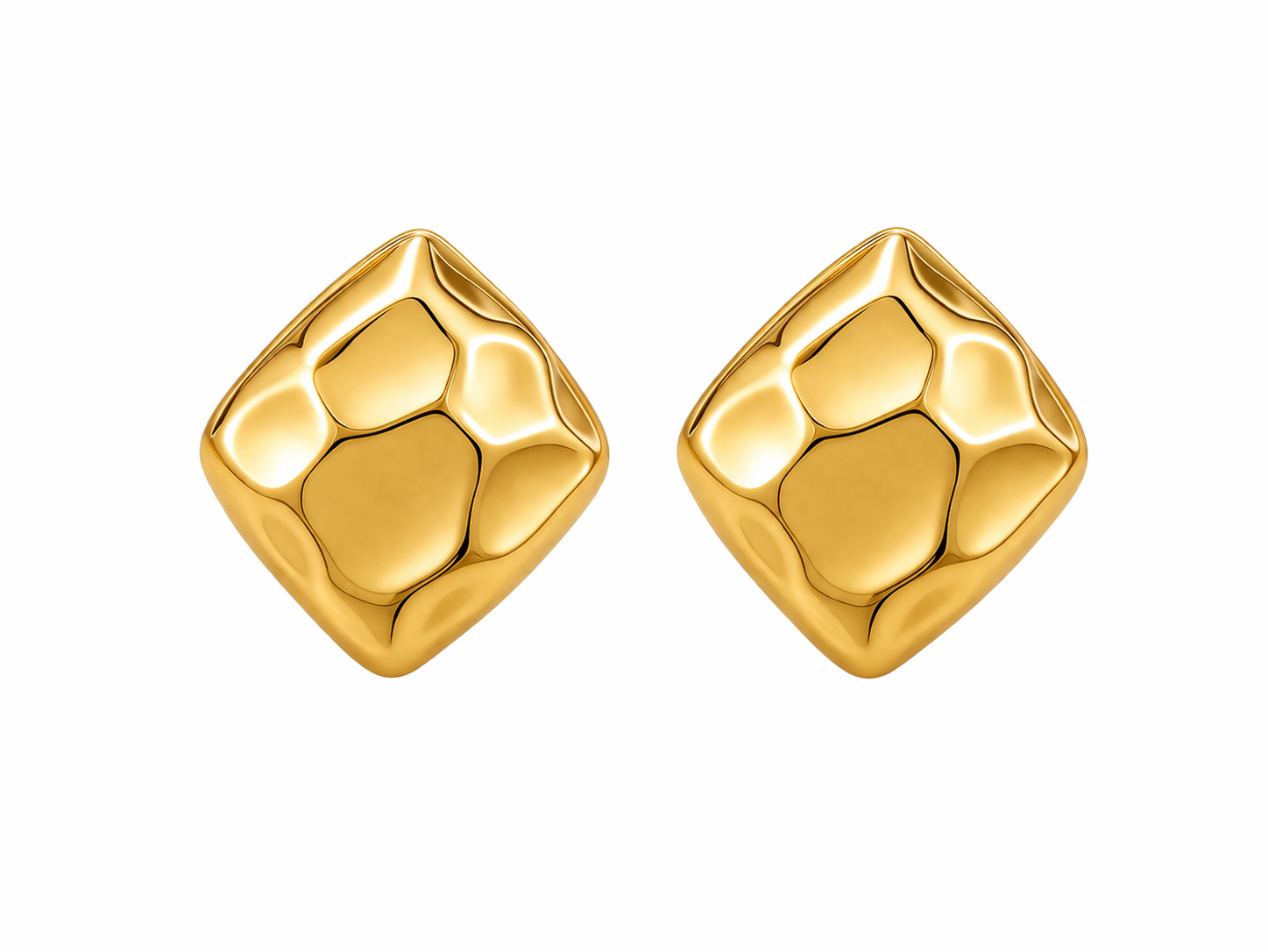 Golden Geometric Stud Earrings with Hammered Texture