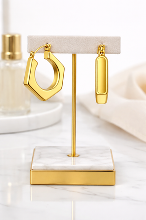 Golden Hexagon Hoops |1| Mehrooh