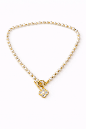 Pearl Necklace With Diamond Clover Pendant |1| Mehrooh