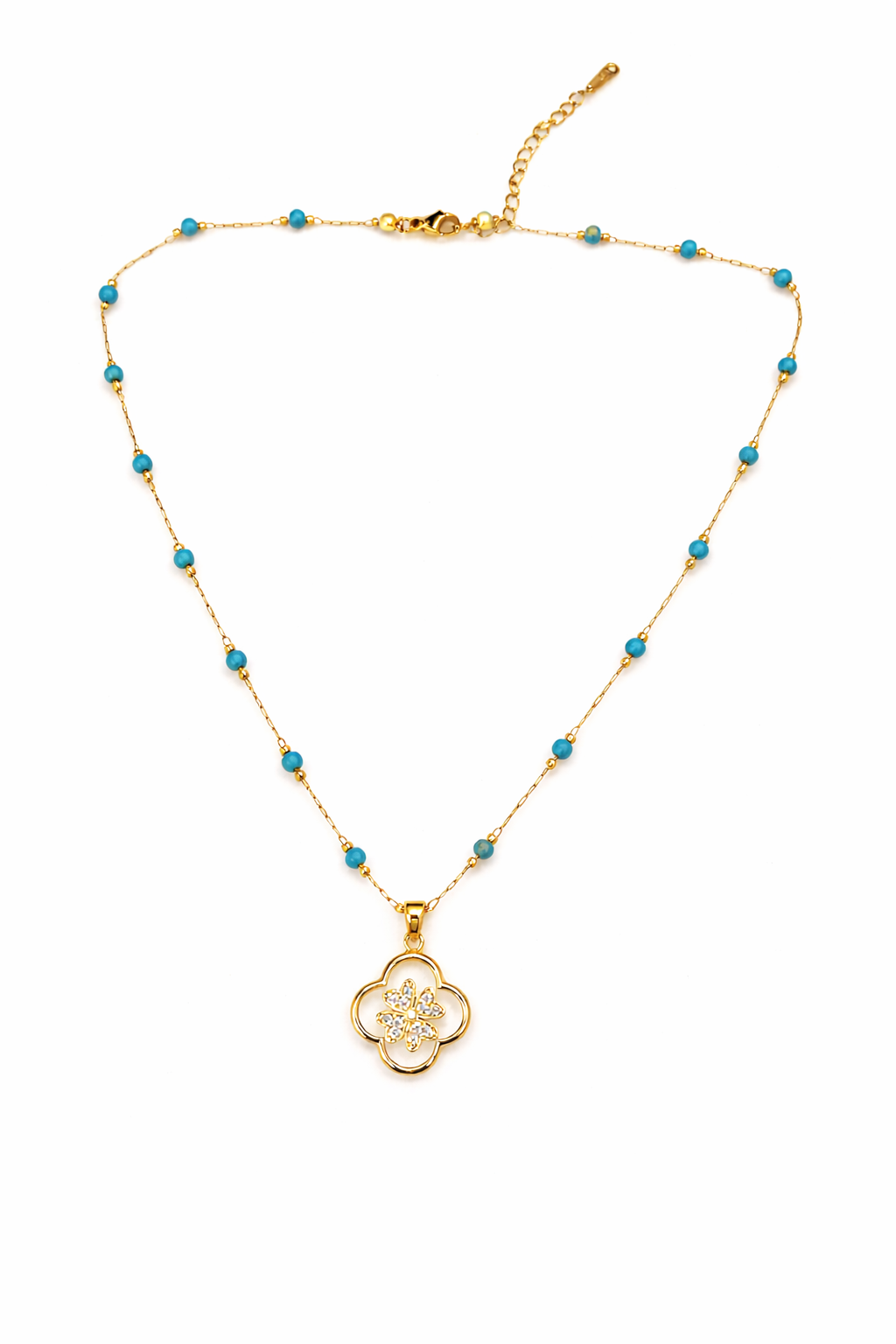 Turquoise Bead Clover Pendant Necklace