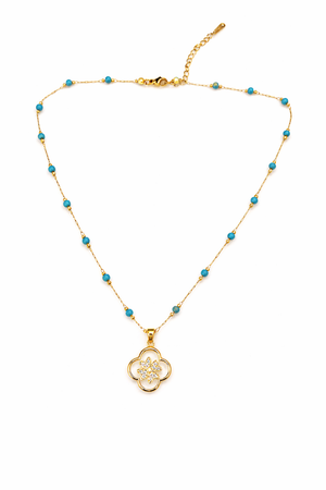 Turquoise Bead Clover Pendant Necklace |1| Mehrooh