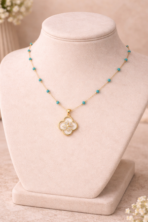 Turquoise Bead Clover Pendant Necklace |3| Mehrooh