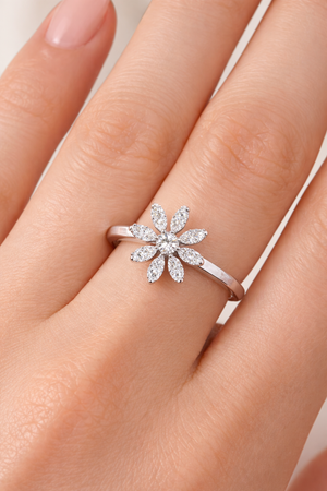 Rotating Silver Flower Diamond Ring |1| Mehrooh