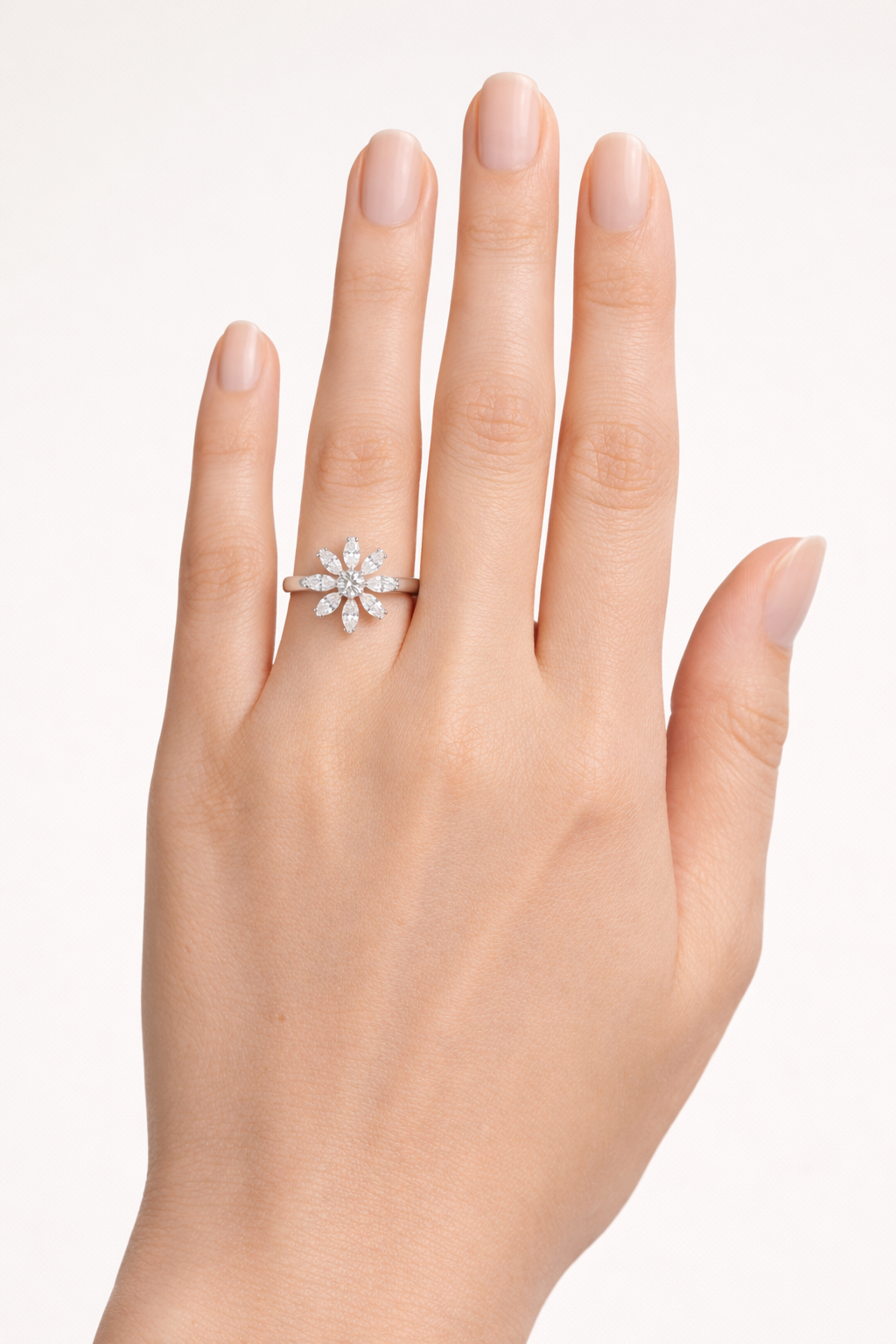 Rotating Silver Flower Diamond Ring |3| Mehrooh