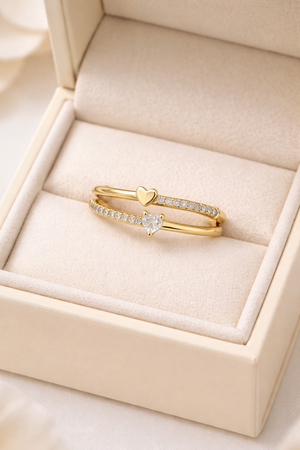 Twin Hearts With Cubic Zirconia Ring |2| Mehrooh