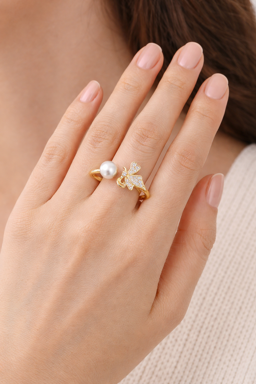 Butterfly On Pearl Ring |5| Mehrooh