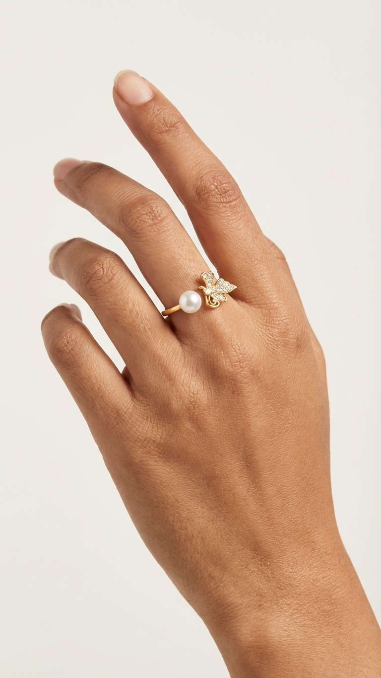 Butterfly On Pearl Ring |4| Mehrooh