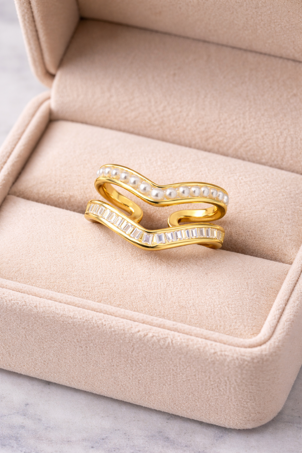 Pearl Crystal Wave Ring |4| Mehrooh