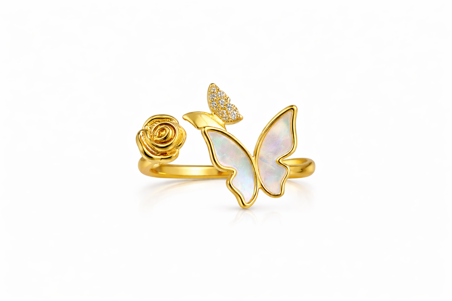 Golden Rose With Butterflies Ring |6| Mehrooh