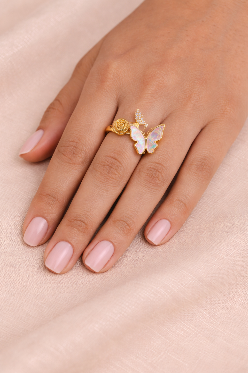 Golden Rose With Butterflies Ring |2| Mehrooh