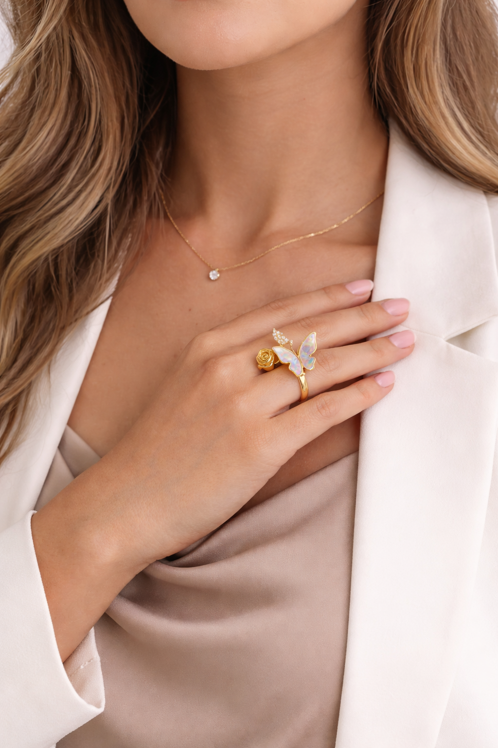 Golden Rose With Butterflies Ring |4| Mehrooh