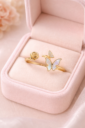 Golden Rose With Butterflies Ring |5| Mehrooh
