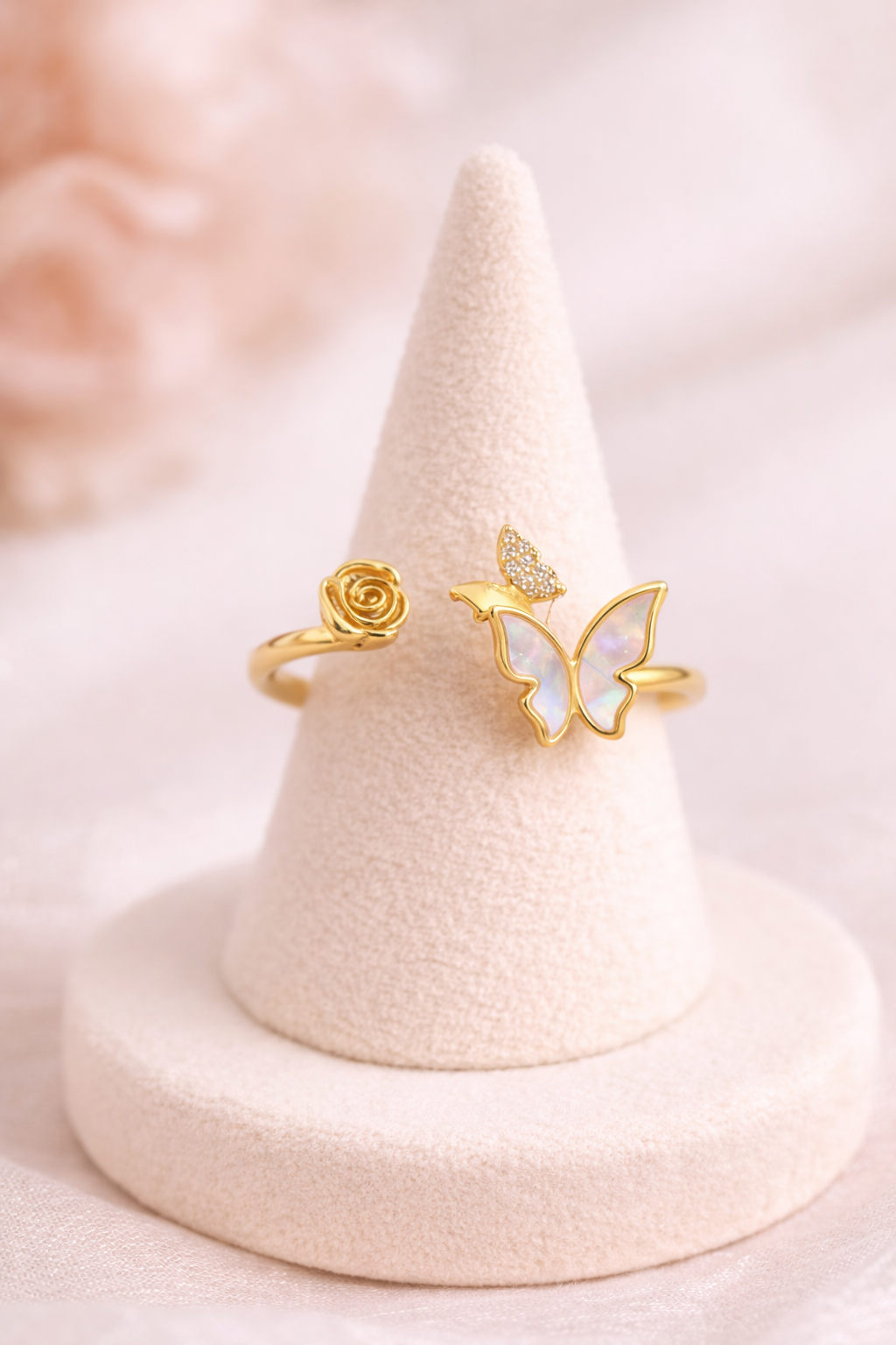 Golden Rose With Butterflies Ring |3| Mehrooh