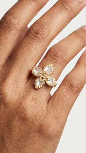 Big Mother Of Pearl Flower Ring With Diamonds |3| Mehrooh