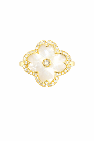 Golden Flower Ring With Diamonds |6| Mehrooh
