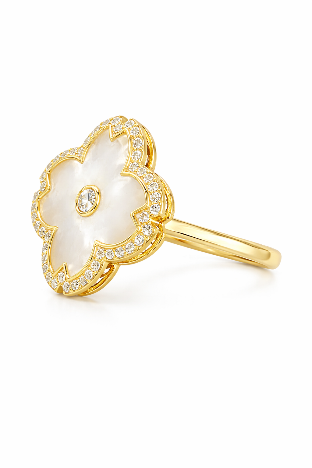 Golden Flower Ring With Diamonds |5| Mehrooh